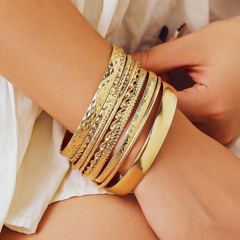 RINTOLER Store 16Pcs Gold Bangle Bracelets for Women - Multi Layer Stackable Textured Bracelets Boho Jewelrys Set. - Image 2